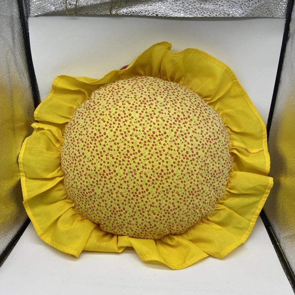 Vintage Sunbonnet Sue Decorative Pillows Set of 2 Yellow Pink Ruffle Cottagecore